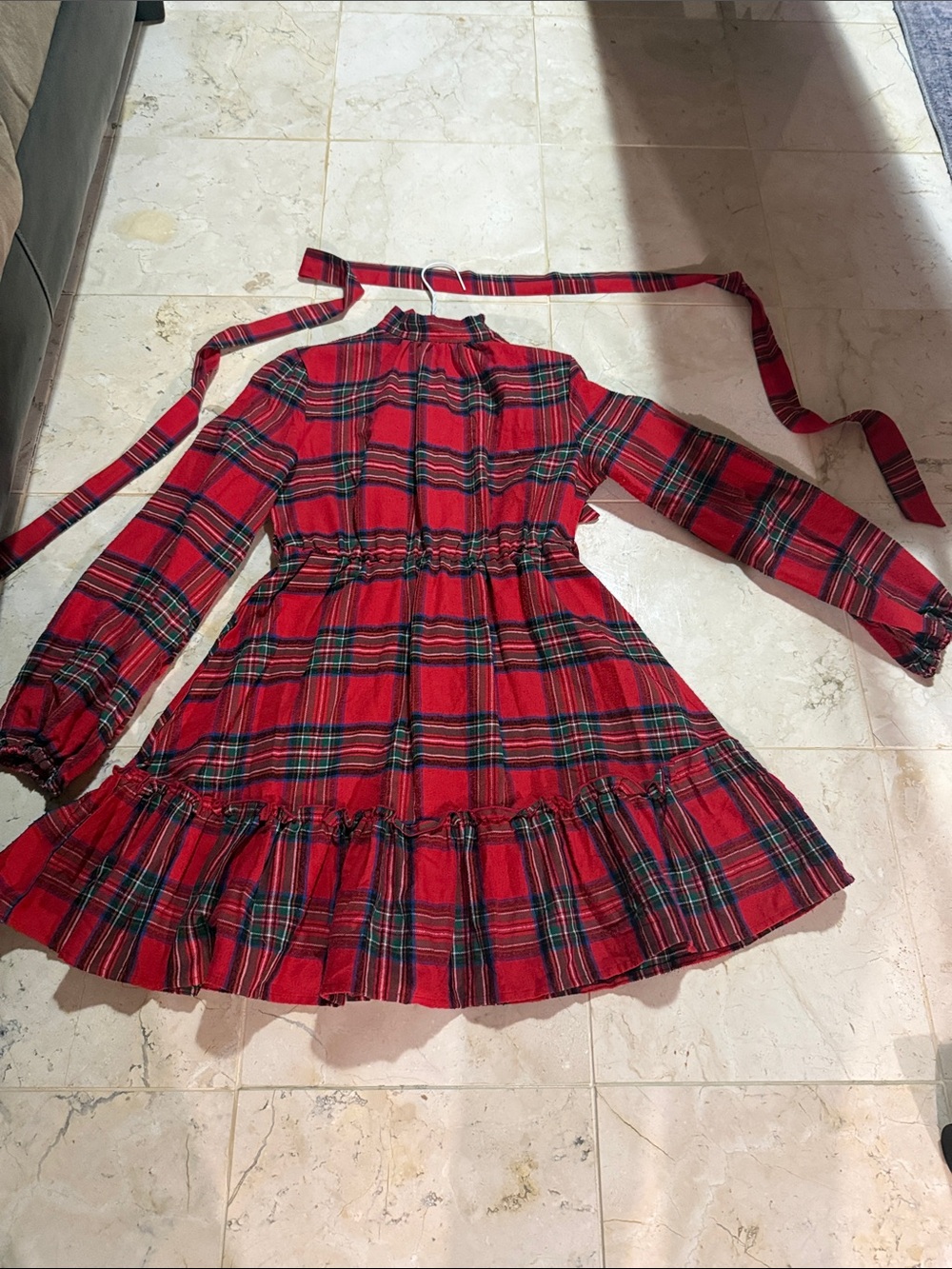 Red Plaid Long-Sleeve Ruffle Dress Mini dress